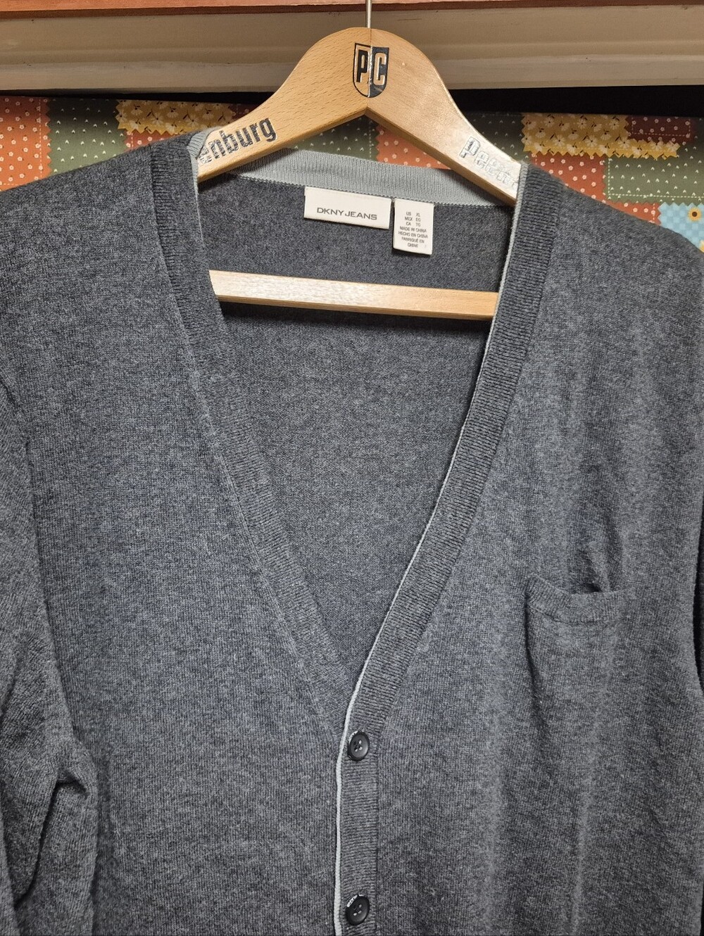 DKNY Men's Gray V-Neck Button Cardigan Sweater